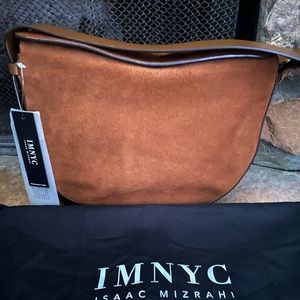 Isaac Mizrahi IMNYC Tan Suede & Leather Crossbody Shoulder Bag NWT